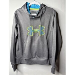 Under Armour Hoodie Semi-Fit Men's Large Gray Neon Green Blue EUC